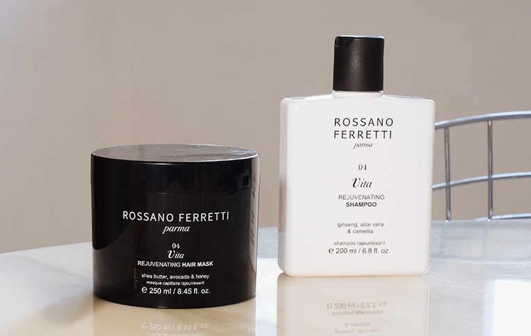 Image of Rossano Ferretti Parma's Vita rejuvenating shampoo and rejuvenating mask.