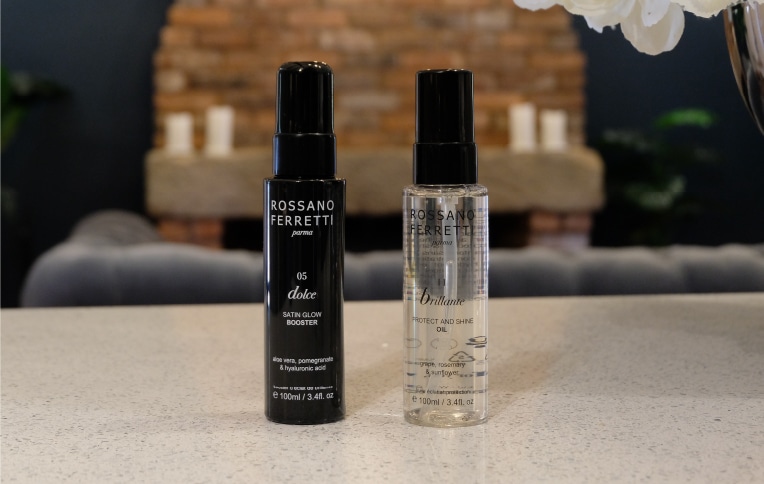  Image of Rossano Ferretti Parma's Dolce satin glow booster spray and the Brillante protect and shine oil