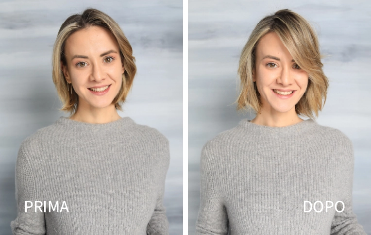 Prima e dopo aver cambiato la riga dei capelli