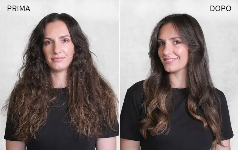 Prima e Dopo che mostra come i capelli appaiono più ringiovaniti dopo l'uso della linea rivitalizzante Vita.