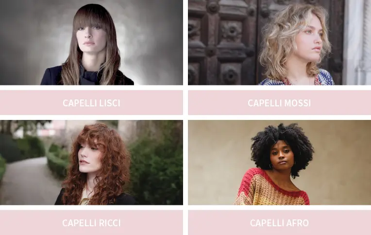 4 ragazze vicine l'una all'altra con pettinature e stili di capelli diversi.