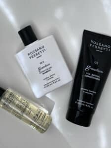 Image of Rossano Ferretti Parma's Grandioso volumizing routine with the extra volume shampoo, the volumizing conditioner and the volumizing spray.