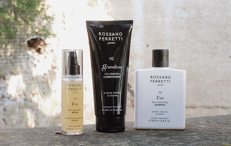 Image of Rossano Ferretti Parma's Men’s Anti Hair Fall Routine with Vita rejuvenating shampoo, Grandioso volumising conditioner and Vita rejuvenating serum.