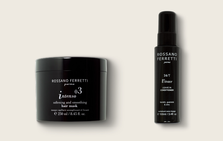Rossano Ferretti Parma's Vivace leave-in conditioner and softening and smoothing mask from the Intenso line.