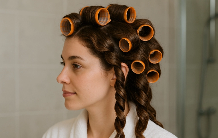 model with Heatless Rollers