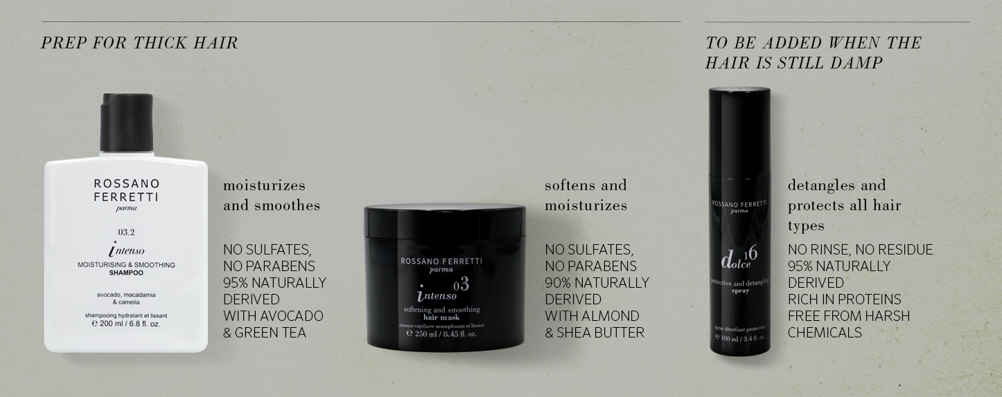 Image of Rossano Ferretti Parma's Intenso moisturizing & smoothing shampoo and the softening & smoothing mask.